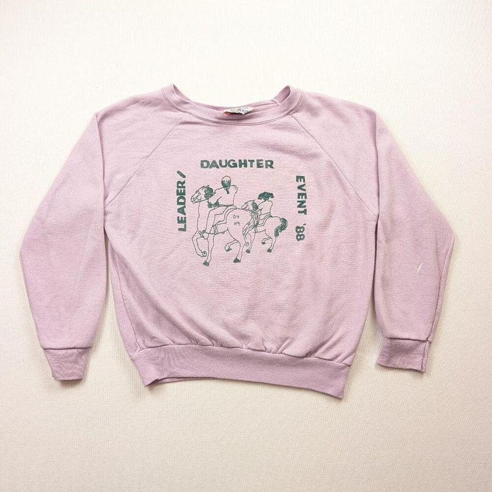 Vintage Kids Leader Daughter Event 1988 Horse Riding Pink Crewneck Sweatshirt XS